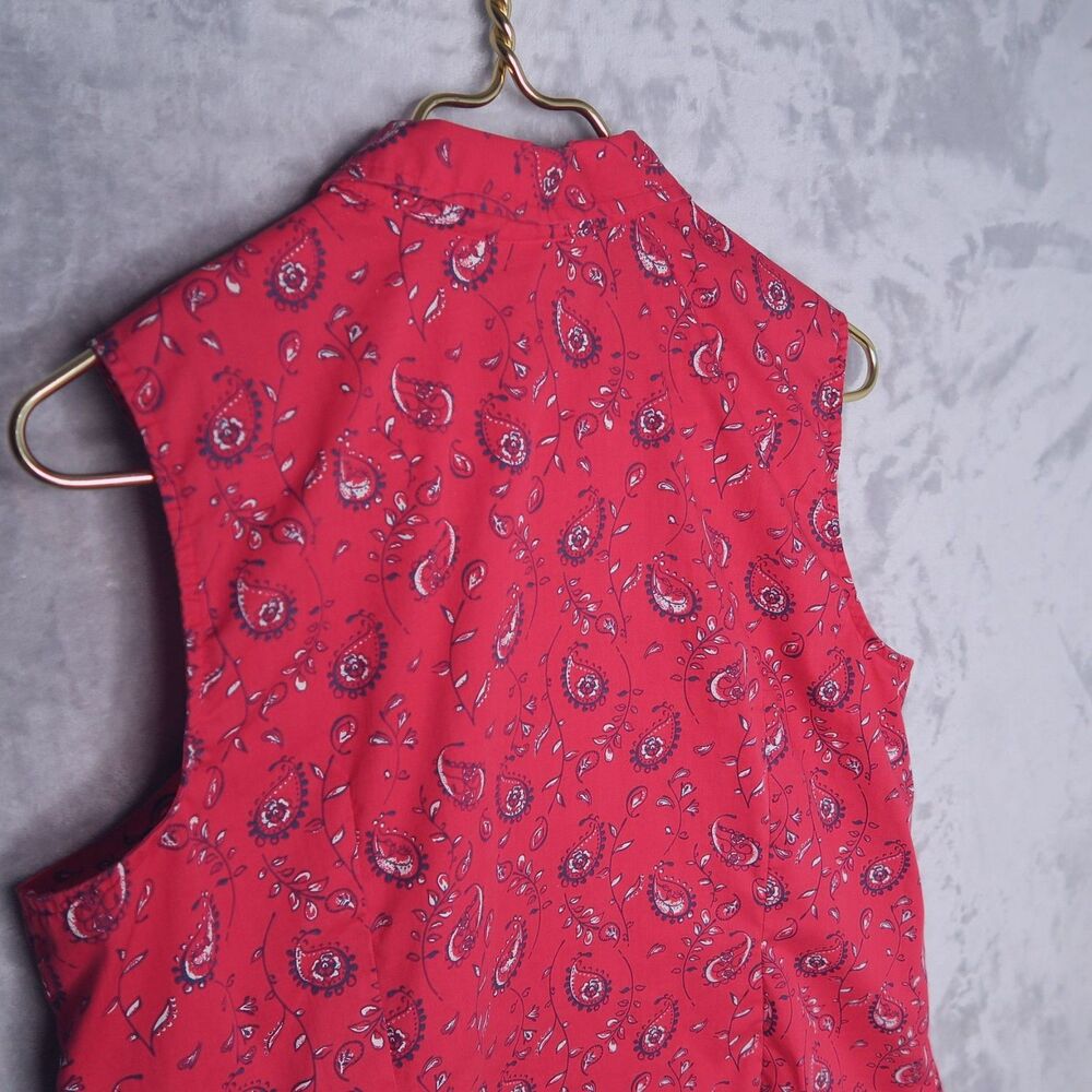 CASCADE BLUE Red Paisley Print Sleeveless Shirt Size L Collared Bandana Country - Picture 6 of 8
